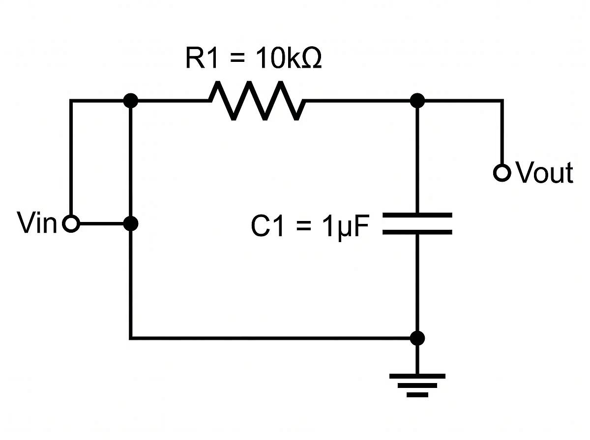 RC low-pass filter schematic with Vin and Vout labels