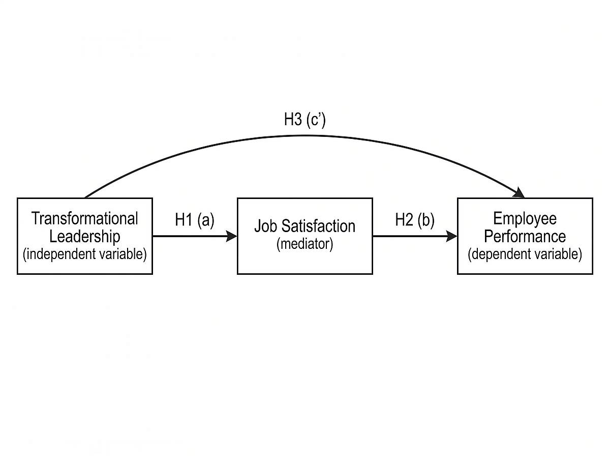 Mediation conceptual framework with leadership, satisfaction, performance