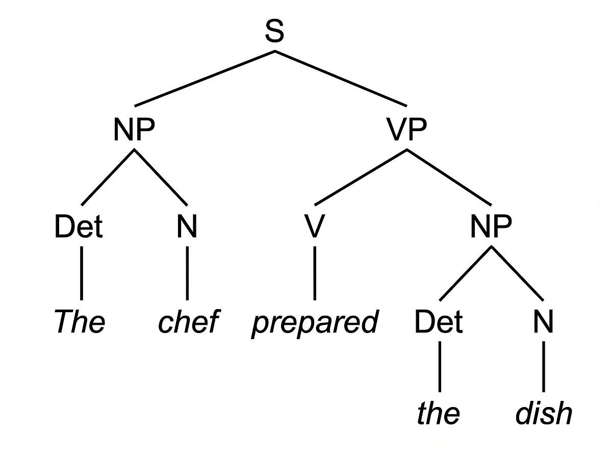 Labeled syntax tree for a simple English SVO sentence
